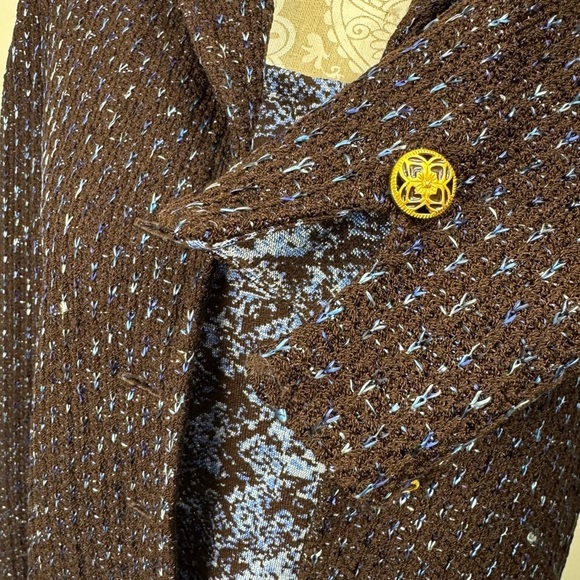 St. John Collection Size 4 S Brown Blue Santana Knit Jacket Tank Set Twinset - Picture 6 of 10